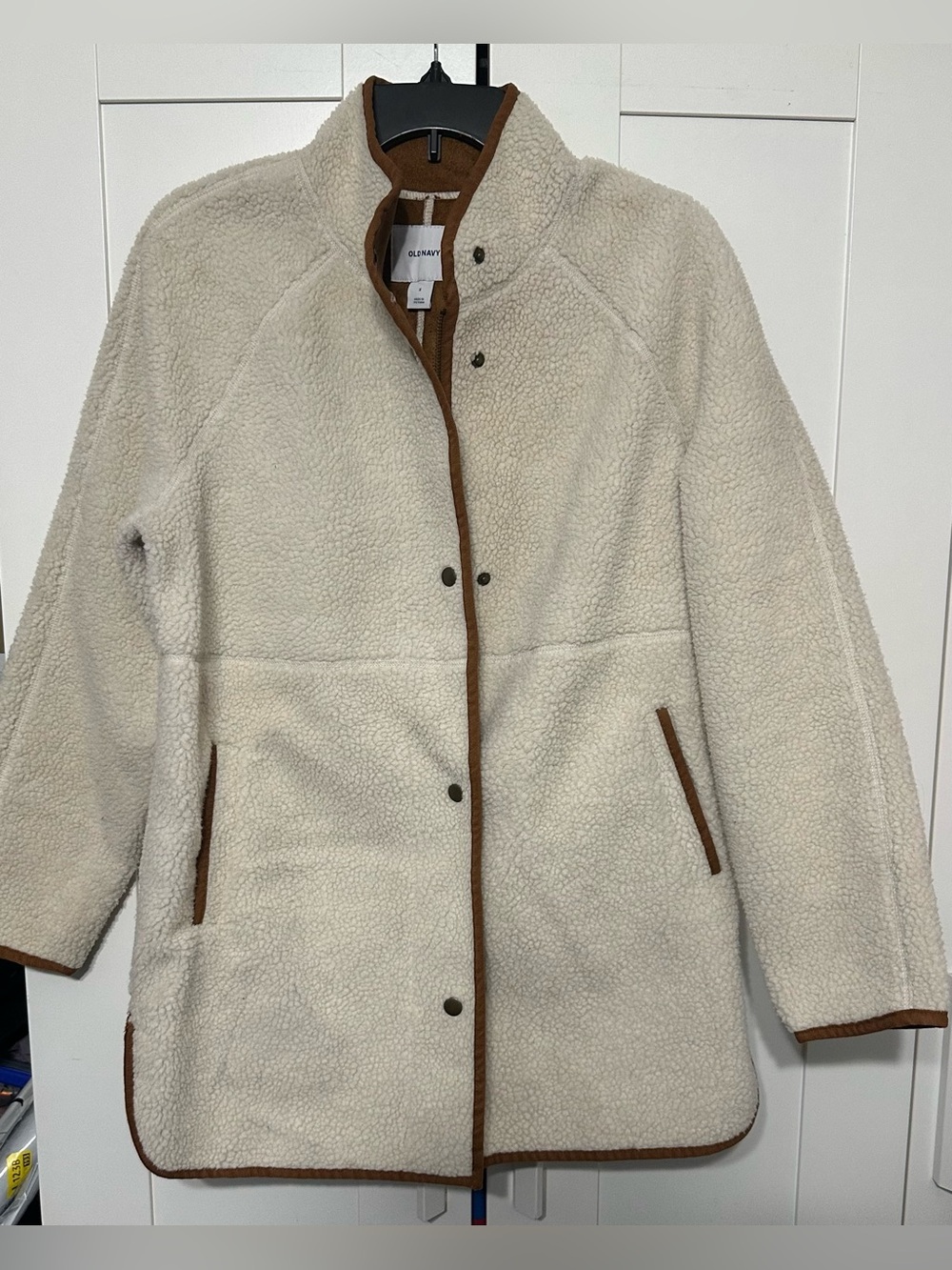 Old Navy Cream Sherpa Jacket with Brown Trim